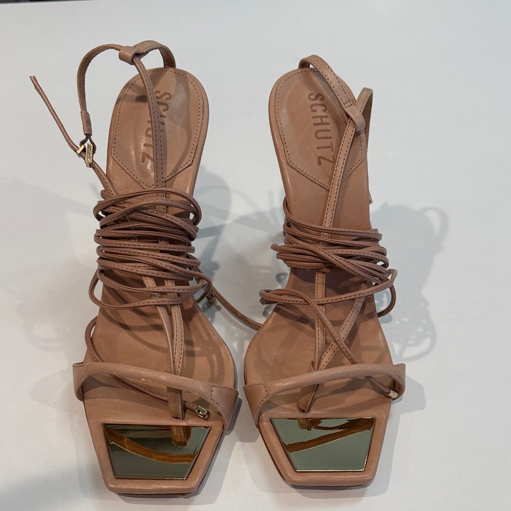 SCHUTZ Vikki Leather Lace up  Strappy Heels